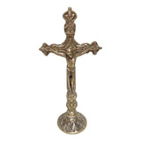 Crucifixo Mesa Altar Bronze Maciço Medindo 26 Cm Alt Jesus