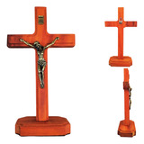 Crucifixo Mesa Parede Madeira Maciça Metal