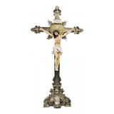 Crucifixo Resina 55 Cm Mesa Imagem Católica frete Cor Dourado escuro