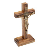 Crucifixo São Bento Católico 12cm Parede Mesa Pedestal Cruz