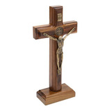 Cruz Crucifixo De Madeira E Metal Para Parede E Mesa 17cm