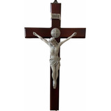 Cruz Crucifixo De Parede Madeira E Mármore São Bento 40cm