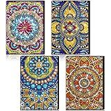 Ctosree Pacote Com 4 Cadernos De Pintura De Diamante 5D Kits De Caderno De Arte De Diamante Diário De Diamante DIY Artes E Artesanato De Couro A5 Para Adultos Crianças Caderno De Esboços De Diamante Com Ferramentas Para Desenho Flor 