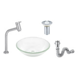 Cuba De Vidro Sobrepor 35cm Torneira Link Válvula Sifão