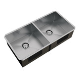 Cuba Dupla Inox Quadrada Pia C Válvula 80x40 Embutir