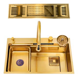 Cuba Gourmet Cascata Com Calha Inox Cor Dourada Completa