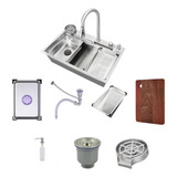 Cuba Para Cozinha Inox Quadrada 75x46cm Kits Com Acessórios