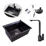 Cuba Pia Inox Preta Quadrada Cozinha Gourmet Torneira Slim