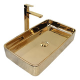 Cuba Pia Louça Cerâmica Apoio Banheiro 61x35cm Luxo Gold
