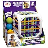 Cubo Entrelaçado  Elka  Cubo Branco Com Elásticos Coloridos Bolinhas Amarela  Azul  Laranja  Verde