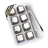 Cubos De Gelo Aço Inox Com 8 Unidades Kit Gelo Artificial Reutilizável Com Bandeja E Pegador Para Whisky Vinho Cerveja Drinks Resistente Não Se Mistura à Bebida Não Altera Sabor