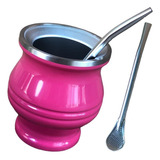 Cuia Térmica Copo Inox Chimarrão Tereré Mate C Bomba Canudo Cor Rosa