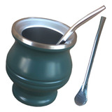 Cuia Térmica Copo Inox Chimarrão Tereré Mate C Bomba Canudo Cor Verde