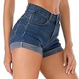 Cuihur Short Jeans Feminino De Verão Com Cintura Alta E Bainha Dobrada A1 Azul Marinho M