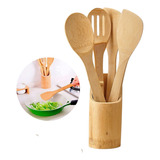 Culinário 5 Peças Colher Bambu Suporte Utensílios Cozinha