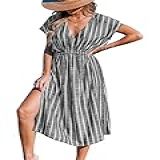 CUPSHE Vestido Feminino Listrado Midi De Manga Curta Sexy Saída De Praia Casual Verão Preto M