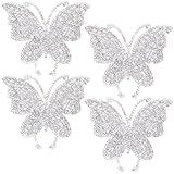 CustomyLife 4 Peças De Adesivos De Borboleta De Strass Aplique De Costura Com Contas Brancas Brilho De Natal Dia Dos Namorados Vestido De Casamento Para Mulheres Roupas De Noiva Faça Você Mesmo 
