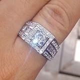 Cuteshop Anéis De Casamento Masculinos De Prata Esterlina Banhado A Ouro Branco Topázio CZ Cristal Anel Joia Presente Tamanho 8-12 -11-