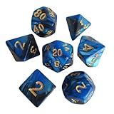 Dados Rpg Conjunto Com Sete - Azul Com Preto C-N- Dourado D4 D6 D8 D10 D10- D12 D20