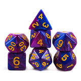 Dados Rpg Conjunto Com Sete Roxo Com Azul C N Dourado