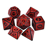 Dados Rpg Conjunto Com Sete Runas Preta C n Vermelho