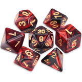Dados Rpg Conjunto Com Sete Vermelho Preto C N Dourado