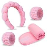 DAGEDA 4 Faixas De Cabeça De Spa Para Lavar O Rosto Tiara De Maquiagem Moderna Com Conjunto De Pulseiras Faixa De Cabelo Esponjosa E Inchada Para Cuidados Com A Pele Faixas De Cabelo Absorventes