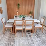 Dalla Costa Conjunto Mesa Oval 6 Cadeiras De Jantar Tela No Enconto 100 MDF Off White Dalla Costa