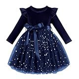 Dalukit Vestido Infantil De Natal Para Meninas Manga Comprida Vestido De Veludo Tutu Vestido De Festa De Inverno Azul 18 24 Meses