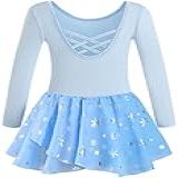 DANSHOW Collant De Balé Para Meninas Saia De Dança Vestido Tutu De Balé Infantil Brilhante Manga Com Babados Roupa De Dança Z Azul Claro Prata Neve 8 9 Anos