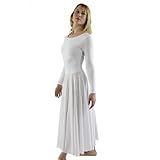 Danzcue Vestido De Dança Feminino De Manga Comprida Com Caimento Solto Comprimento Total Branco P