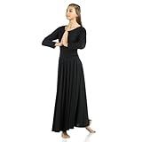 Danzcue Vestido De Dança Feminino De Manga Comprida Com Caimento Solto Comprimento Total Preto P