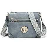 Dasein Bolsas Transversais Femininas Modernas Com Vários Bolsos Bolsa De Ombro Média Com Alça De Guitarra- Azul