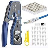 Dasxskj Kit De Ferramentas De Crimpagem RJ45 Cortador De Crimpagem Para Conectores Cat6 Cat5 Ferramenta De Crimpagem Cat6 Cat5e Cat5 Com 50 Peças De Conectores Cat6 Capas De 30 Peças