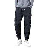 Daygeve Calça Cargo Masculina Moderna Elástica Com Ajuste Relaxado Vários Bolsos Esportes Ao Ar Livre Treino Caminhada Atlética Preto GG