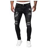 Daygeve Calça Jeans Masculina Rasgada Rasgada Destruída Com Ajuste Slim Fit Com Abertura No Joelho Perna Afunilada Reta Preto P