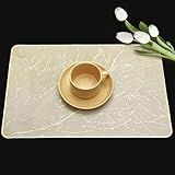 DAYSTAR Jogo Americano Quadrado 10 Peças Sousplat Branco Dourado 30x45cm 10 Ourobranco53 