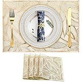 DAYSTAR Kit 4 Jogo Americano Quadrado Dourado Sousplat Mesa Posta Resistente Ao Calor E Antiderrapante Fácil De Limpar Adequado Para Cozinha Restaurante E Decoração Do Terraço
