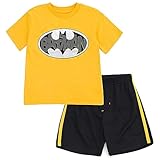 DC Comics Conjunto De Camiseta Atlética Batman Superman Da Liga Da Justiça Com Shorts De Malha Infantil A Criança Pequena Batman Amarelo 5 Anos