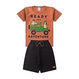 DCP Kids Conjunto Infantil Masculino- Camiseta Com Estampa Tigre E Short- Pronto Para Aventura- Laranja E Preto -Ferrugem- 6-