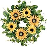 DDHS Guirlanda De Girassol De 58 Cm Para Porta Da Frente Com Girassóis Artificiais Folhas Verdes E Orelhas De Trigo Para Paredes Internas E Externas Decoração De Casa De Primavera E Verão