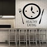 Decalque De Parede De Vinil Alimentação Saudável Relógio Hora De Comer Cozinha Arte Adesivos Mural Grande Decoração G2056 Preto
