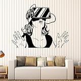 Decalque De Parede De Vinil Grande Fone De Ouvido De Realidade Virtual Dispositivo VR Mulher Adesivos Grande Decoração Ig4496 Preto