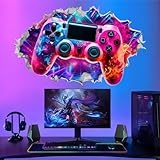 Decalque De Parede Para Jogos Controle De Videogame Colorido 3D Adesivo De Parede Grande Console De Jogos Adesivo De Parede Colorido 3D Controle De Papel De Parede Decalque Para Meninos