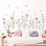 Decalques De Parede De Flores Em Aquarela Flores Silvestres Borboletas Adesivos De Parede Para Decoração De Parede Para Quarto De Meninas Sala De Estar Casa Escritório Decoração De Parede