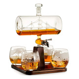 Decanter Whisky Presente Caravela Base Madeira Copos Mapa