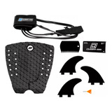 Deck Prancha Surf Leash 6 Jogo Quilhas S5 Parafina Raspador