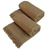 Decolab Kit 2 Mantas Sofá Básica Algodão Decorativa Cobertor De Malha Super Macio Decoração Sala E Cama Manta De Verão Leve E Respirável Marrom Caramelo 