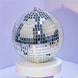 Decoração De Bola De Discoteca Grande De 20 Cm Refletor De Bola Espelhada De Vidro Giratório Prata Dos Anos 70 80 90 Com Anel De Pendurar Para Festas De Natal Música Casamento Dança Ao Ar