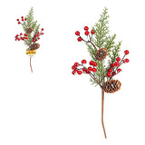 Decoração Enfeite Natalino Galho C pinha E Cereja 31cm Cor Marrom vermelho